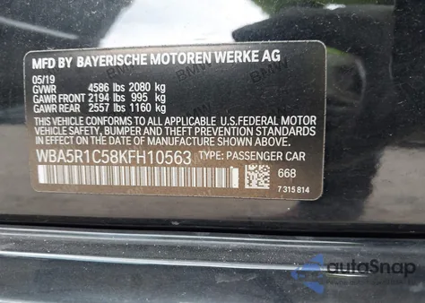 2019 BMW 330I z USA, uszkodzony, nr VIN WBA5R1C58KFH10563